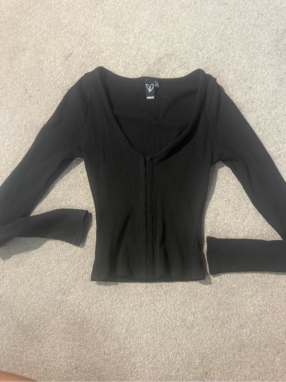 Windsor Black Ribbed Long-Sleeve Scoop Neck Top
